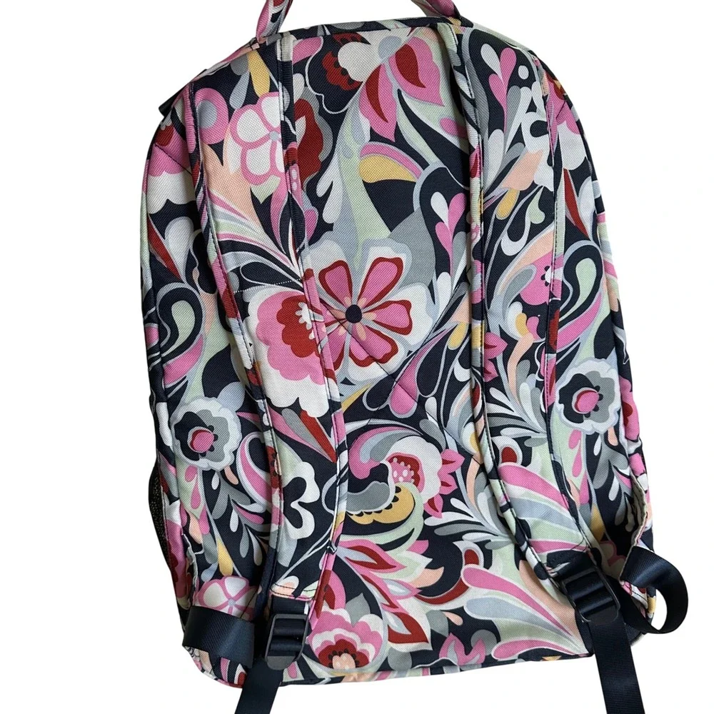 Vera Bradley Floral Paisley Canvas Backpack Pink Navy Grey Multi-Compartment